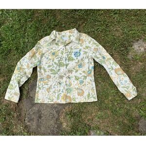 Charter Club Floral Print Button Down Jacket Women's Medium Cotton Blend